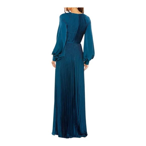 Women's Mac Duggal Teal Pleated Long Sleeve Gown Size 14